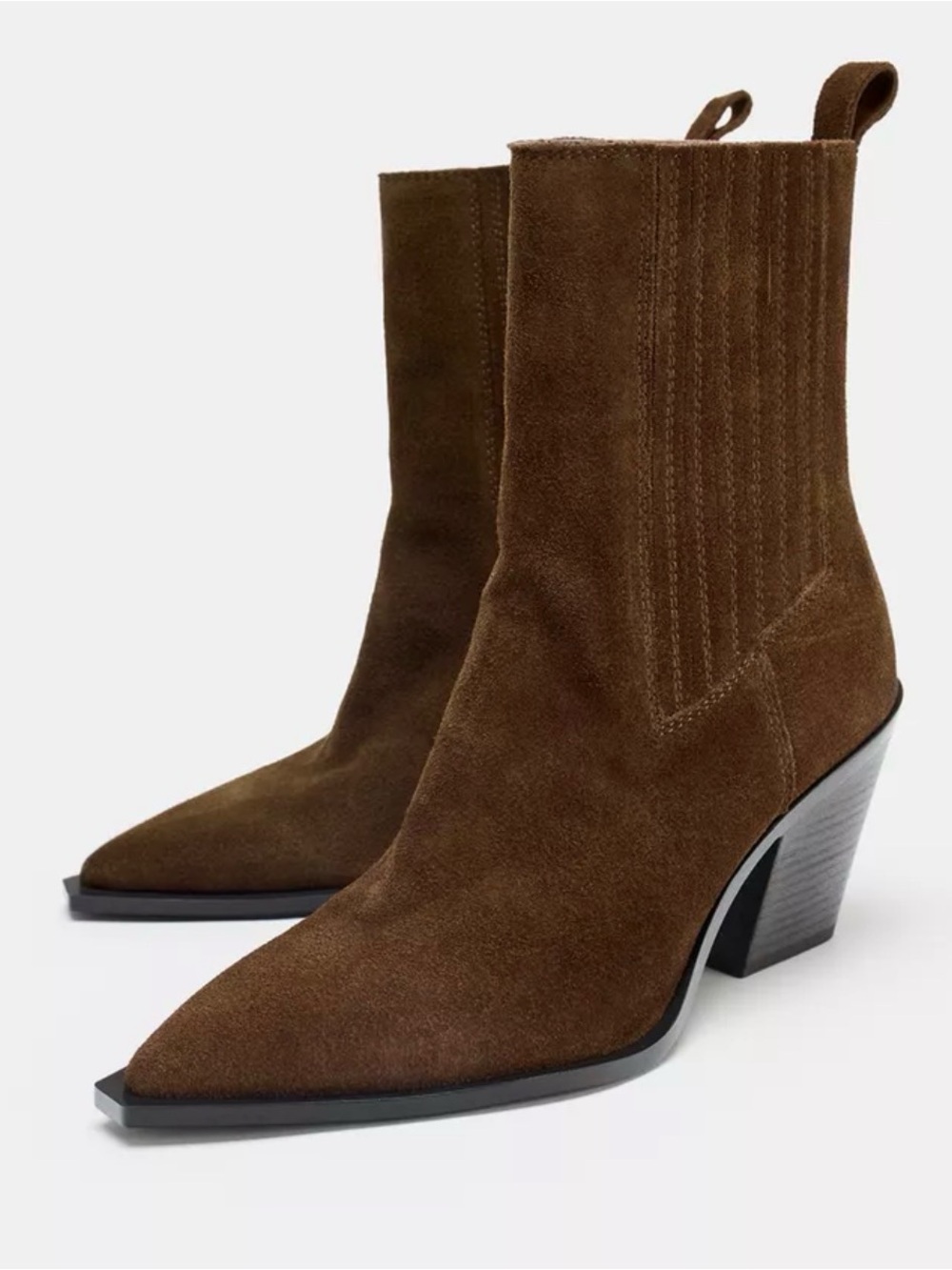 Zara Brown Suede Pointed-Toe Ankle Boots - Women
